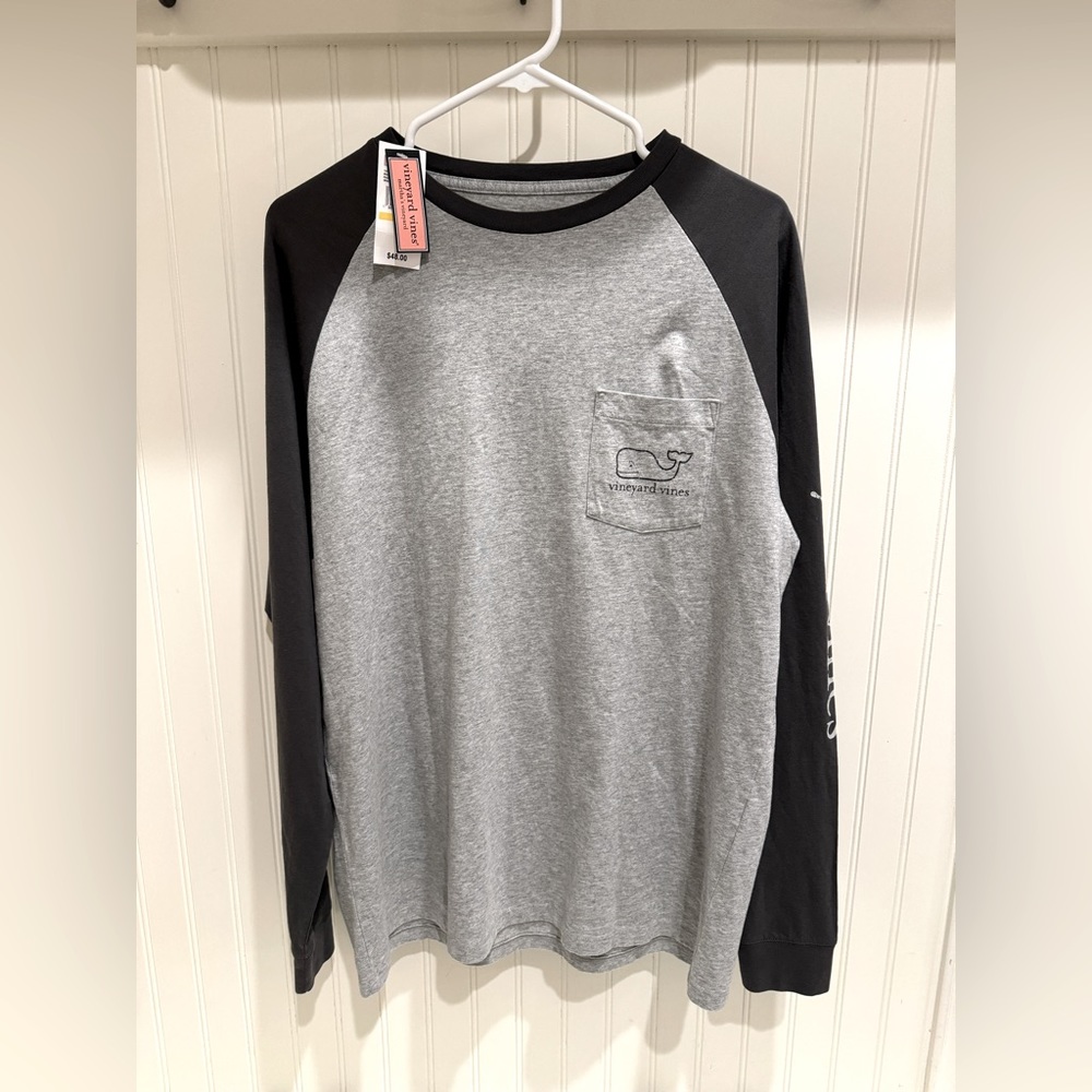 Men’s Vineyard Vines Pocket Tee Raglan Vintage Whale Gray Heather Med NWT